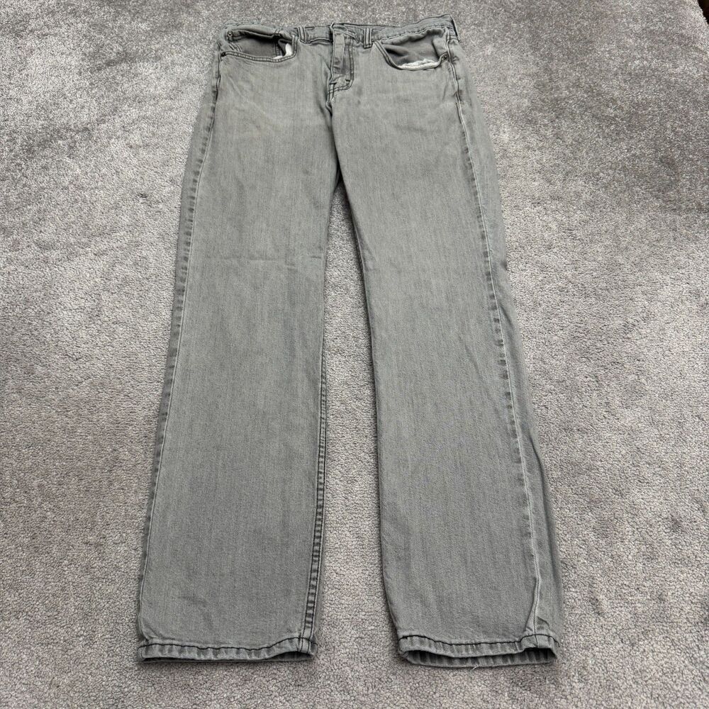 Levi's 514 Straight Fit Denim Jeans Mens 35x34 Gray Stretch Casual WaterLess